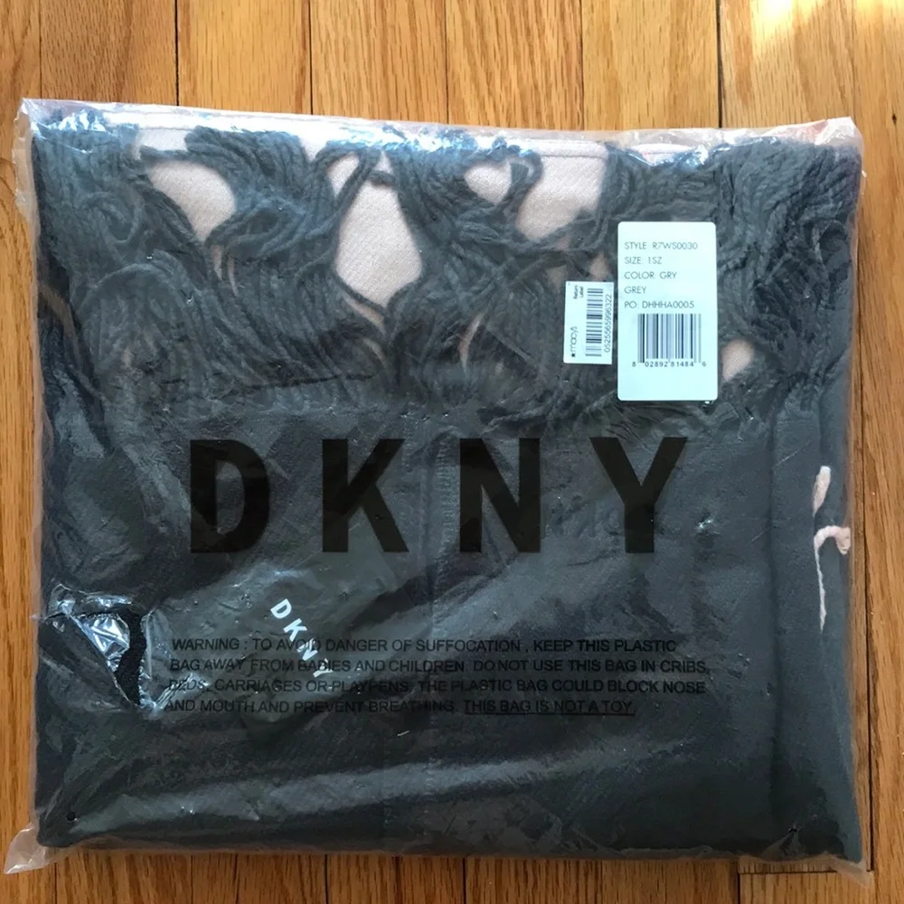 DKNY Oversized Scarf Wrap Pink Gray Double Panel Pashmina NWT